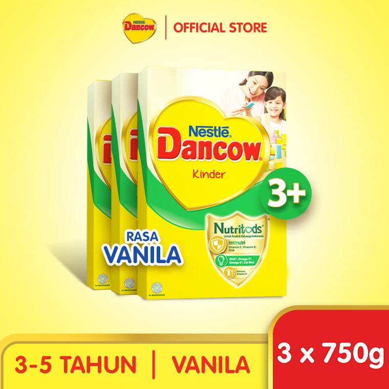 Nestle Dancow 3+ dengan Nutritods Susu Pertumbuhan Rasa Vanila 3-5 Tahun Box 750 gr x 3 pcs