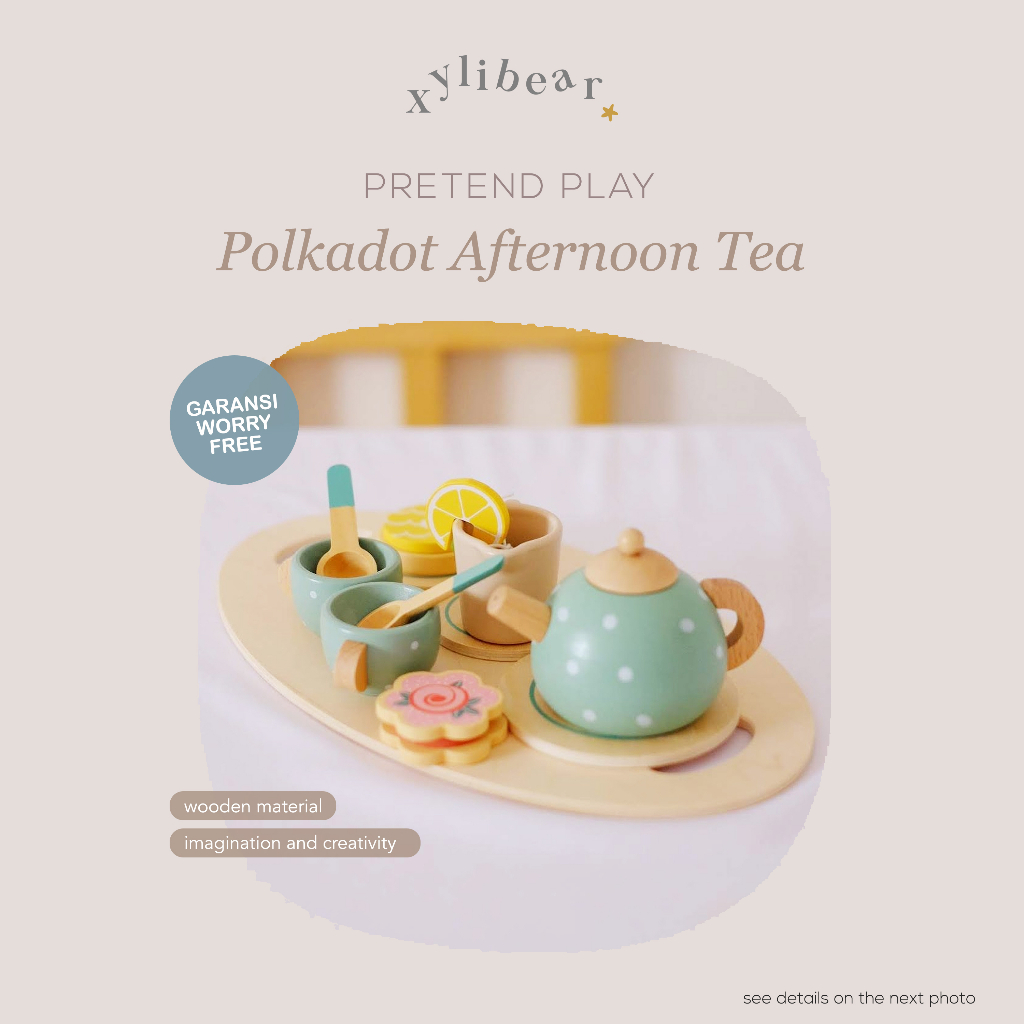 Polkadot Afternoon Tea Set - Xylibear - Wooden Toys - Pretend Play - kado anak 2 tahun mainan kayu