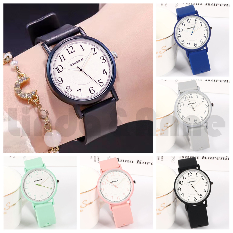 Jam Tangan Analog Pria Dan Wanita Strap Rubber Polos Daily Fashion Korea Watch