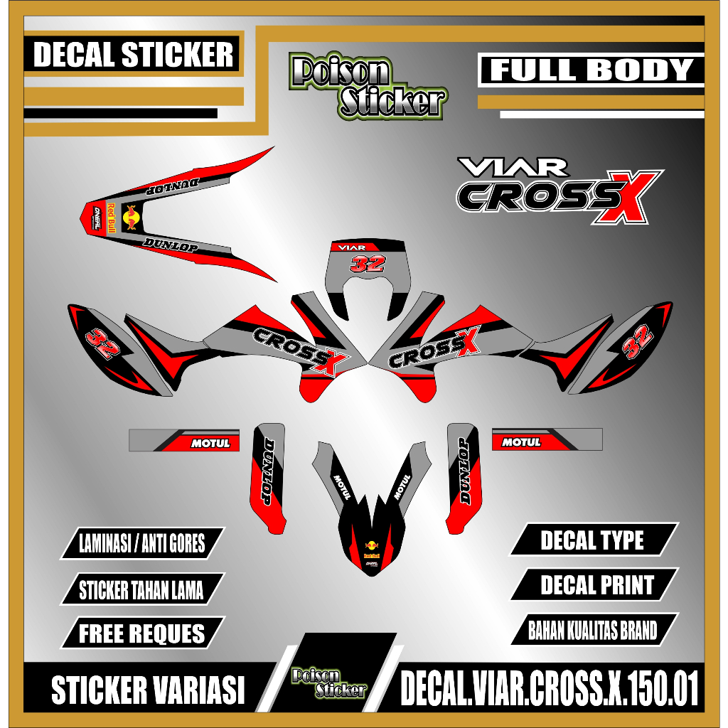 DECAL STICKER VIAR CROSS X 150 FULL BODY VARIASI VIAR CROSS X 150 CODE 01