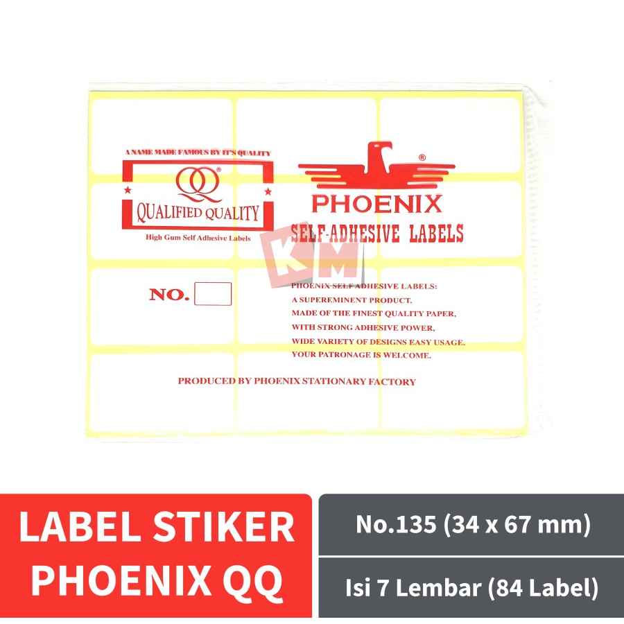 Label Stiker Phoenix QQ No.135 Kertas Harga Nama Undangan 34 x 67 mm