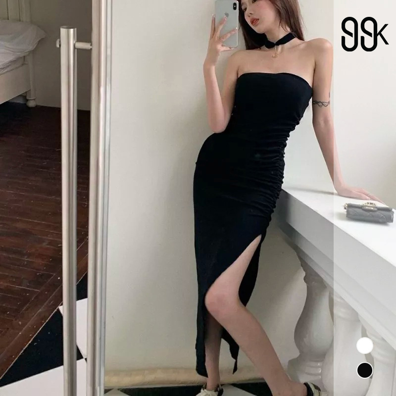 Sexy Midi Dress Open Shoulder With Side Slit Midi Dress Bahu Terbuka Celah Samping 1501 (S-XL)