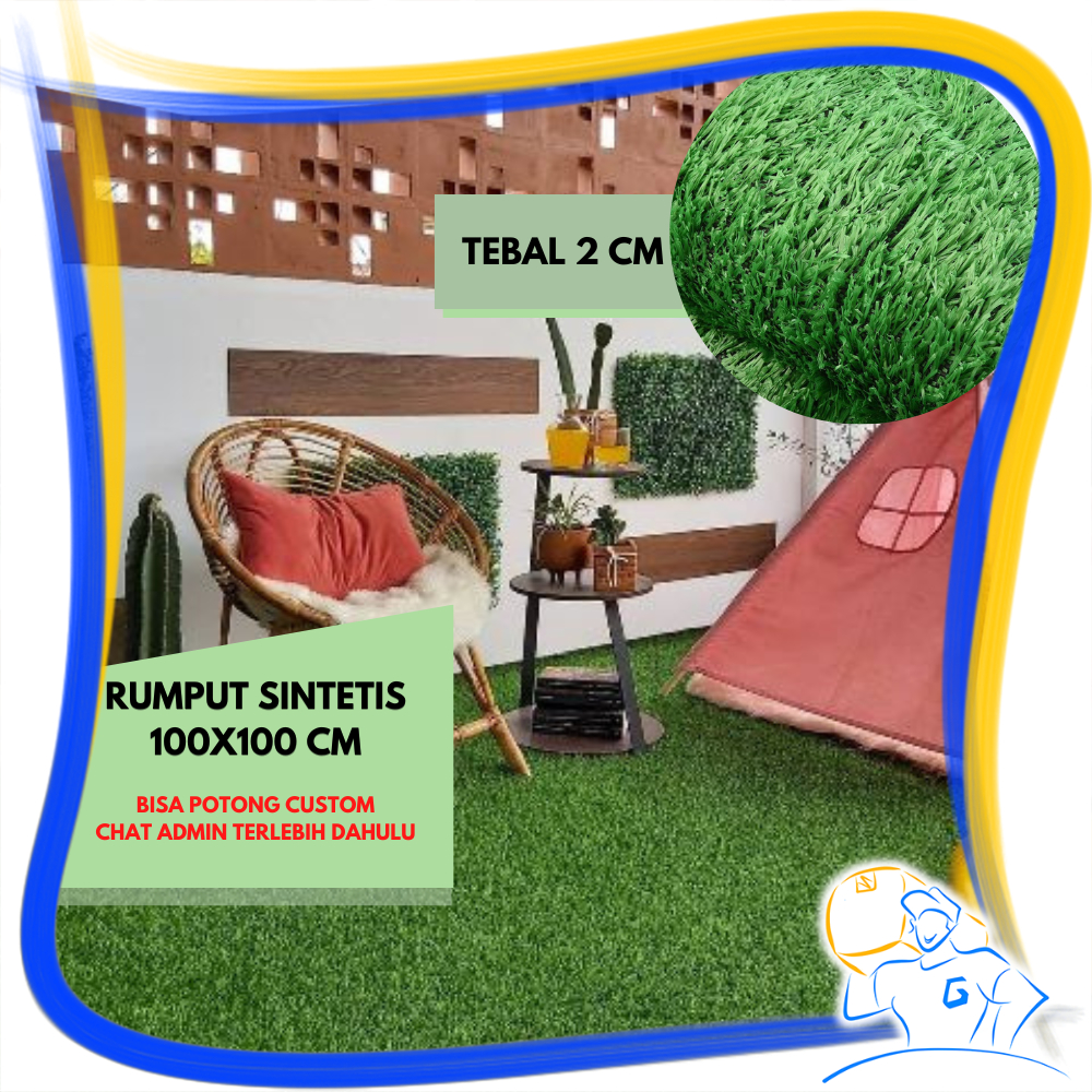 Karpet Rumput Sintetis Palsu Swiss Grass 100 x 100 cm 1 meter Tebal 20 mm Full Hijau Dekorasi Outdoor