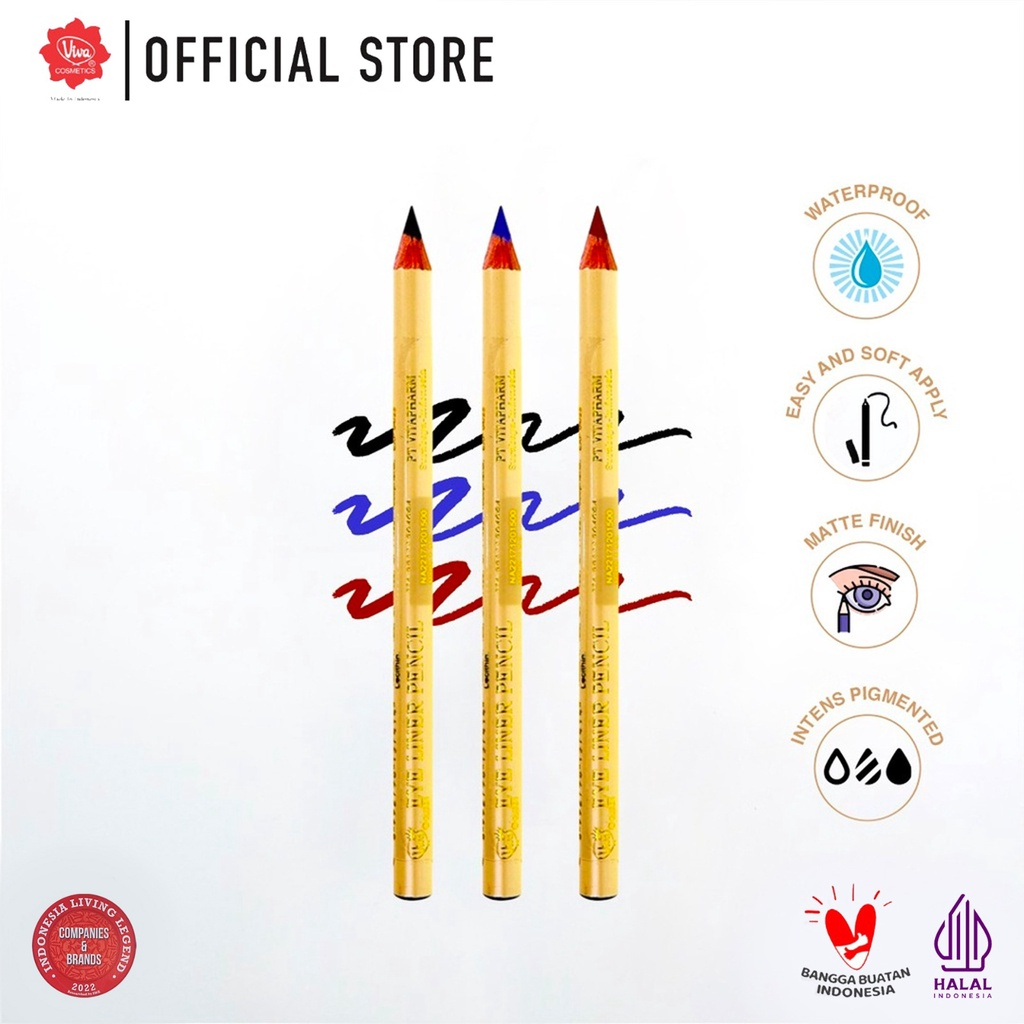 (RM) Viva Queen Eye Liner Pencil - 1.3gr (WATERPROOF, INTENSE PIGMENTED, SOFT, MATTE &amp; EASY APPLY) - viva eyeliner pensil black blue red - eyeliner pensil viva BPOM