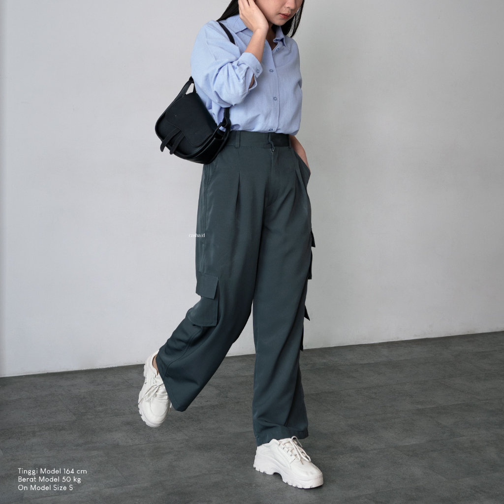 Casha.id - River Cargo Pants - Celana Panjang Wanita - Celana Cargo