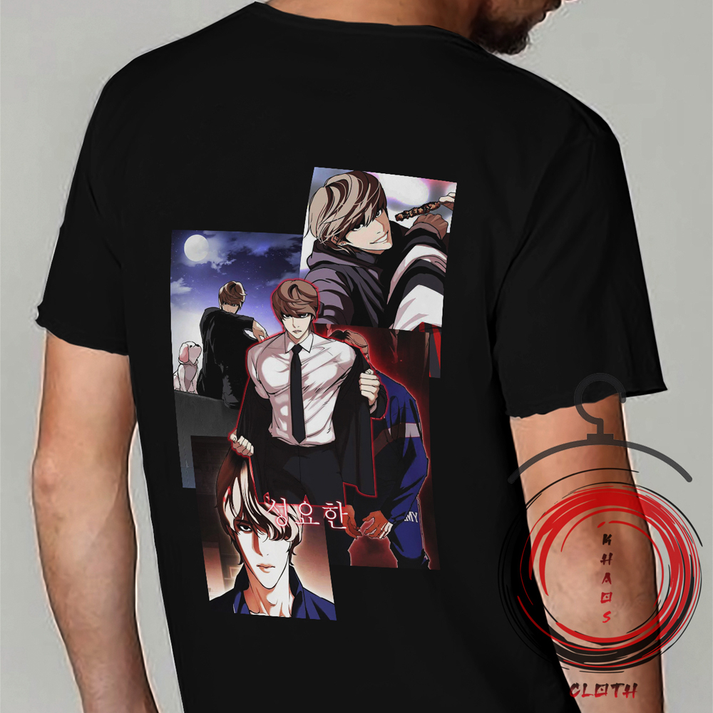 Kaos Seong Yohan Lookism (1 Hitam) Baju Kaos Manhwa Lookism Seong Yohan God Dog Cotton Combed 24S Fr