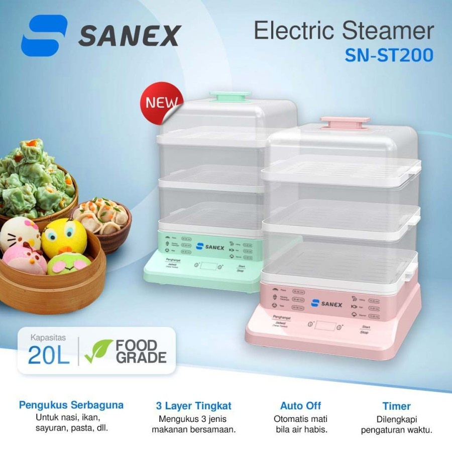 SANEX Electric Steamer Pengukus Makanan Elektrik 20 Liter SN-ST200 New!!!