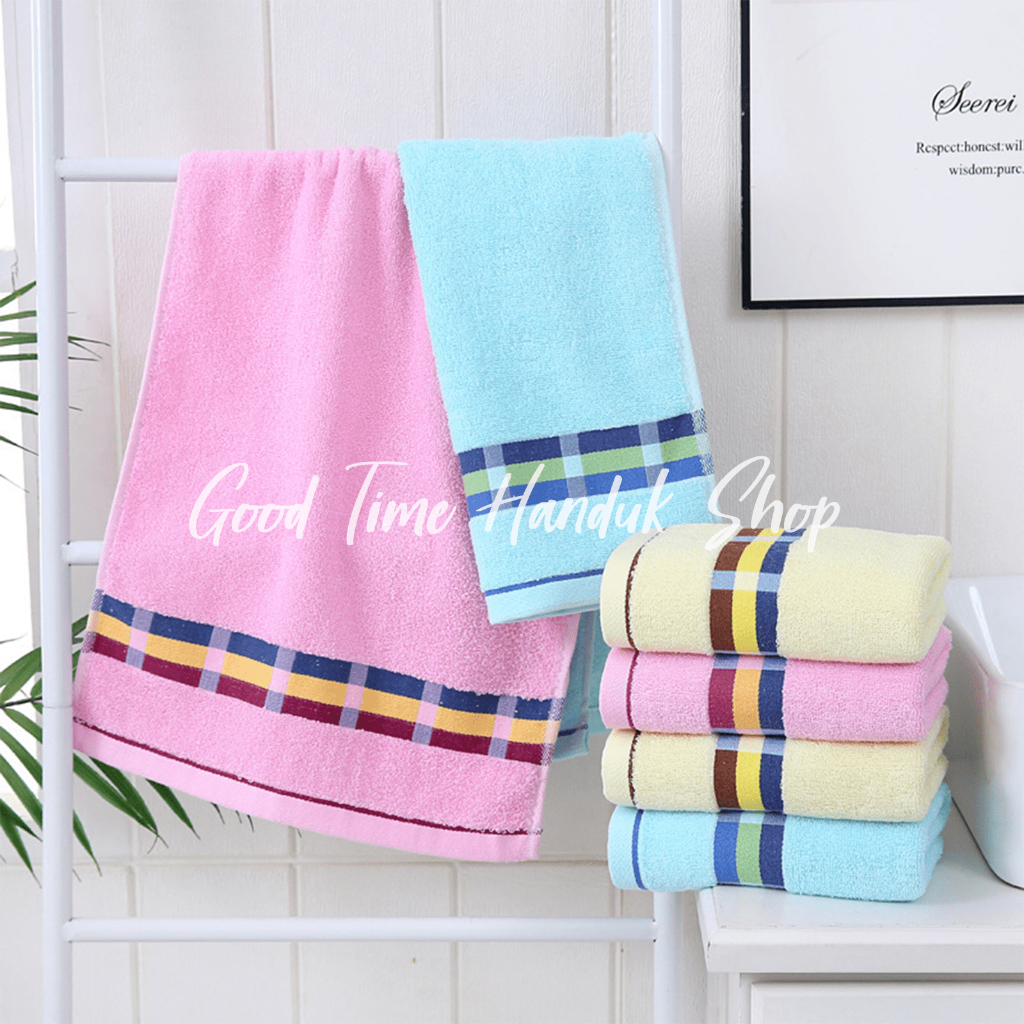 Handuk Muka / Handuk Olahraga Katun Motif Garis Kotak Ukuran 35x75cm Premium Face Towel Cotton Handuk Jogging Lembut Serap Air Quick Dry