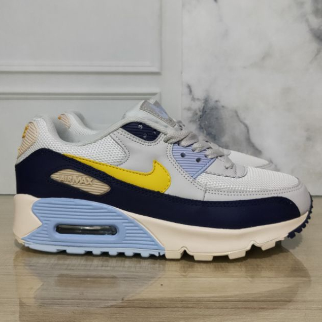 Sepatu Nike Air Max 90 Pure Platinum Blue Void Vintage Biru Kuning AJ1285-008 Airmax Sneakers Pria O