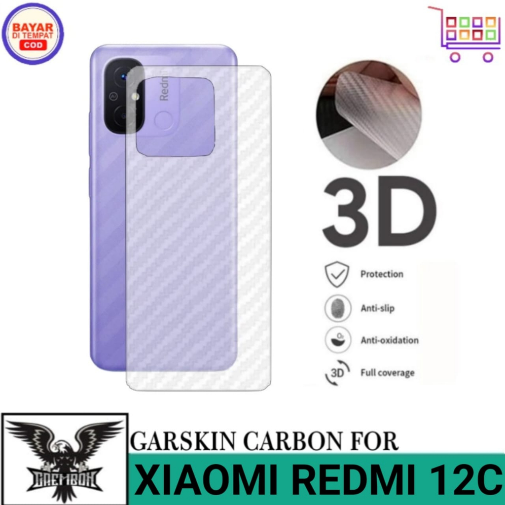 Promo Garskin Carbon XIAOMI REDMI 12C Anti Gores Belakang Handphone Anti Lengket Bekas Lem
