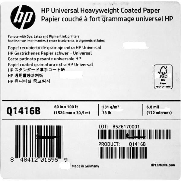 

HP Universal Heavyweight Coated Paper Q1416B 172microns(6.8mil) 125g/m2(35lbs) 1524mm x 30,5m