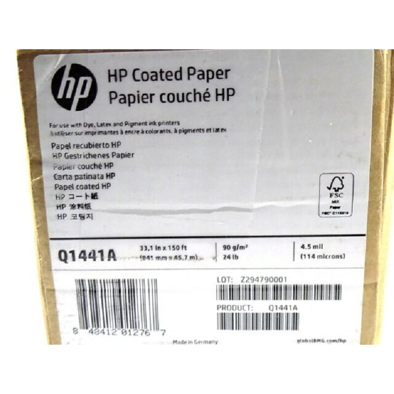 

HP Coated Paper Q1441A 114microns(4.5mil) 90g/m2(24lbs) 841mm x 45,7m