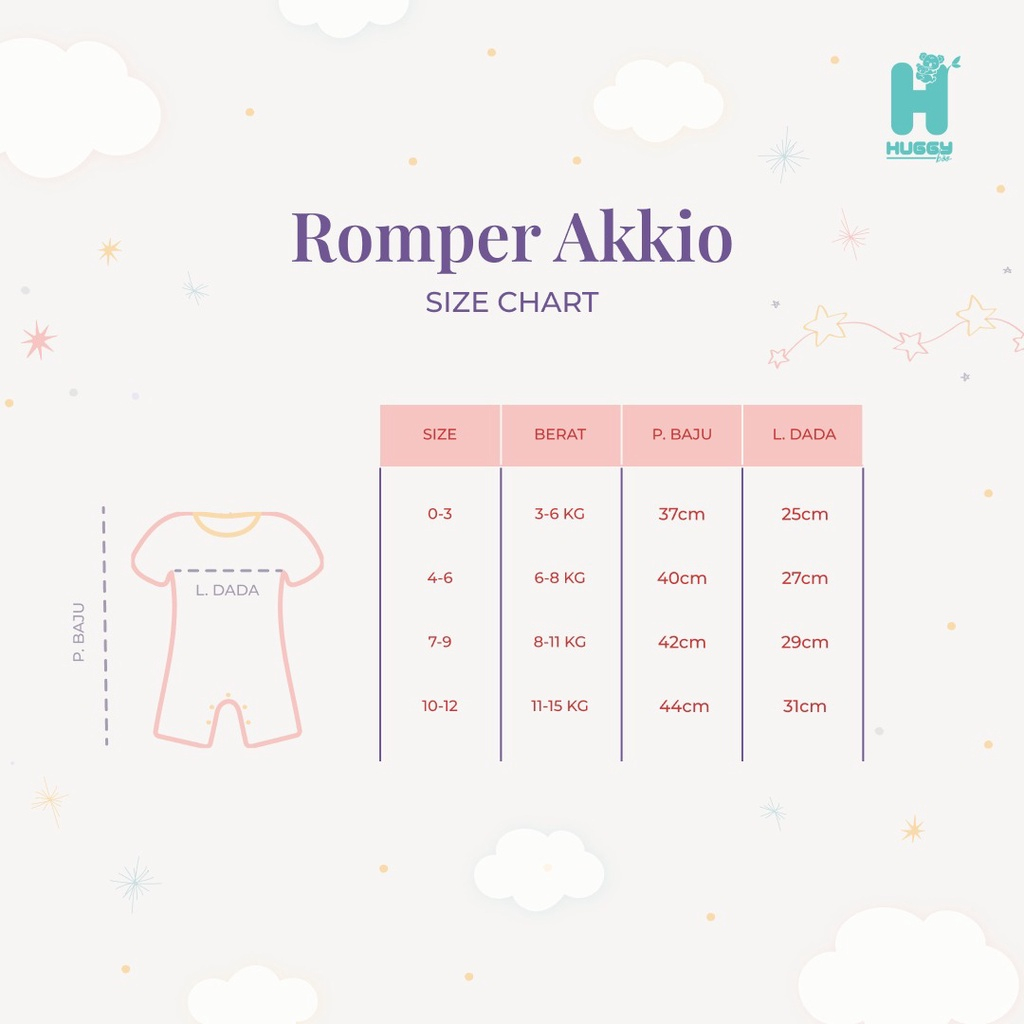 Huggy Boo Akkio Romper Salur Jumper Bayi Pendek Segiempat