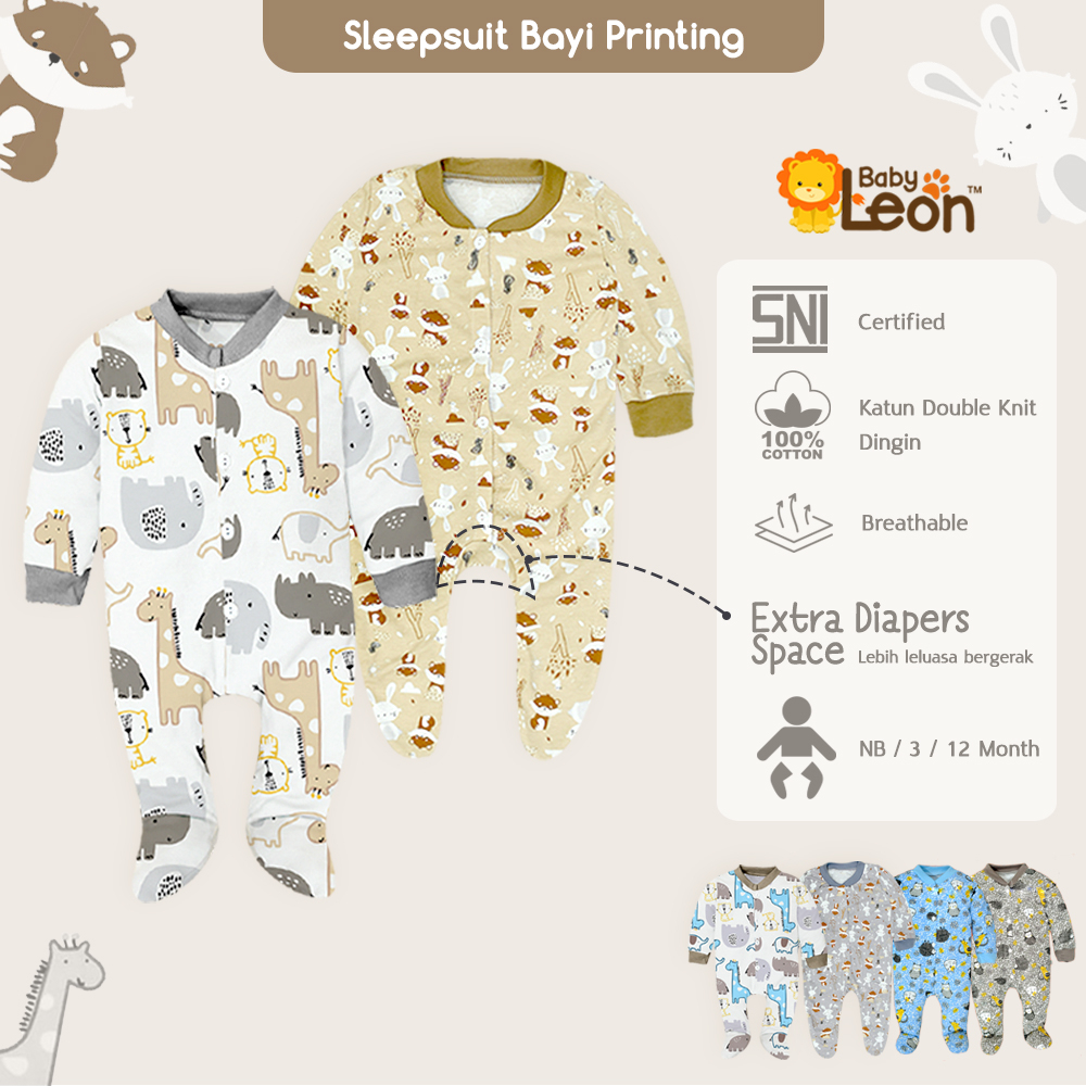 (0-3Bln) 1Pcs Jumsuit Bayi Kaki Tutup Jumper Bayi Newborn BABY LEON DS-119 Baby Sleepsuit Baju Bayi