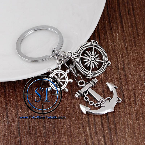 Gantungan Kunci Mainan Bentuk Jangkar Kemudi Kapal Kompas Pelaut Pelayaran Keychain Key Chain Kado Kinclong Unik