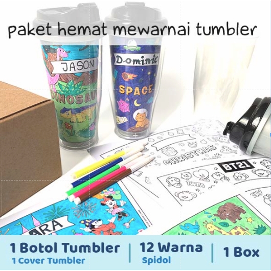 Zoetoys Paket Hemat Mewarnai Tumbler 2 | Cari Bingkisan Hampers Seri Botol Gift Souvenir Goodie Bag Kado Ulang Tahun Christmas Disney Princess Space Easter Paskah Activity| Paket Mainan Mewarnai Aktivitas Anak Melukis | DIY Art and Craft