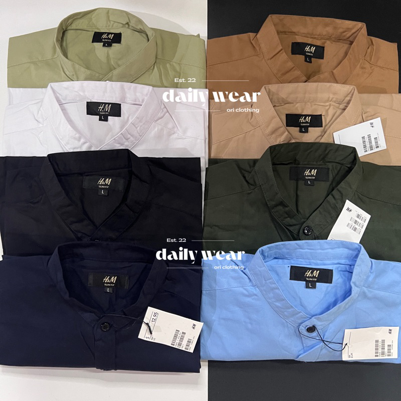 Kemeja Lengan Pendek Shanghai Kerah Koko Kancing Pria Premium HNM HM Bahan Soft Twill Katun Premium 