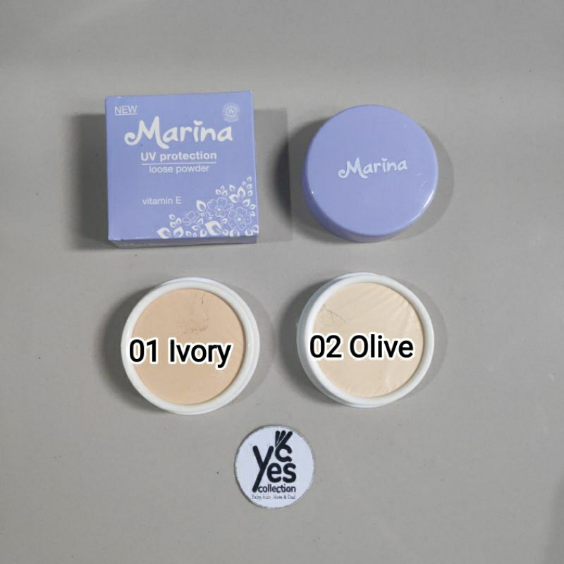 Marina Bedak Loose Powder Tabur 25g Dewasa remaja UNGU UV Protection olive peach ivory Natural Vitamin E tempat Kosmetik Wajah