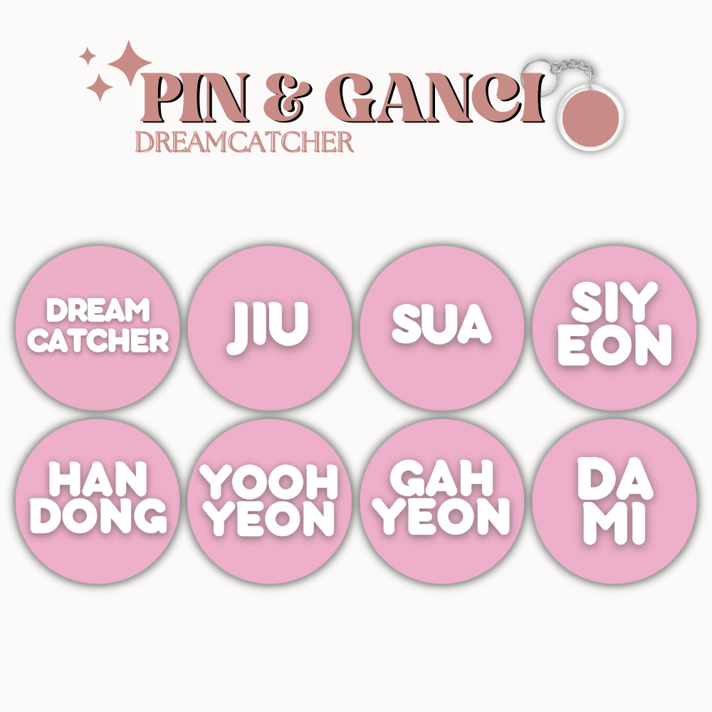 GANCI DREAMCATCHER PIN NAME MEMBER UKURAN 58 MM (HARGA 1 PCS + LAMINASI GLOSSY) GANTUNGAN KUNCI KPOP IDOL KOREA PREMIUM MURAH UNOFFICIAL JIU SUA SIYEON HANDONG YOOHYEON DAMI GAHYEON READY STOCK !