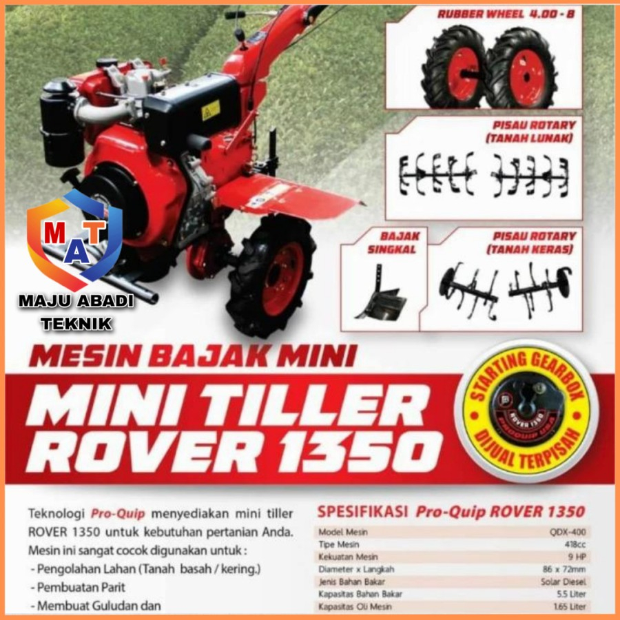 PROQUIP ROVER 1350 Mesin Bajak Mini Mini Tiller Cultivato PROQUIP