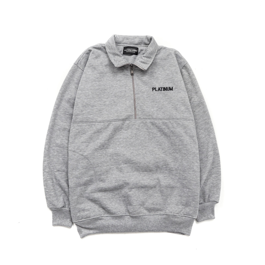 PLATINUM WORLD Sweatshirt Crewneck HALF ZIPP Rugby Polos Couple Pria - Wanita S6