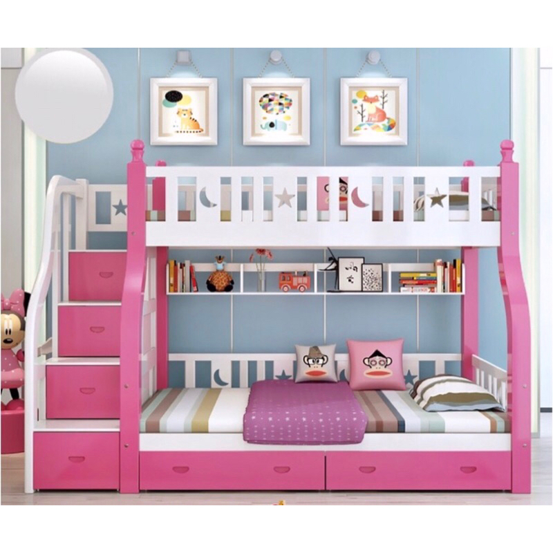 Tempat tidur tingkat anak perempuan dewasa kayu 3 susun dipan tingkat anak minimalis dipan susun ran
