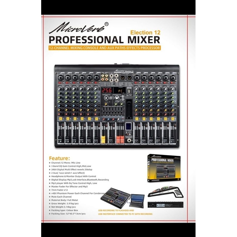 MIXER AUDIO MICROVERB ELECTION12/ELECTION 12 12CH USB-BLUETOOTH-SOUNDCARD