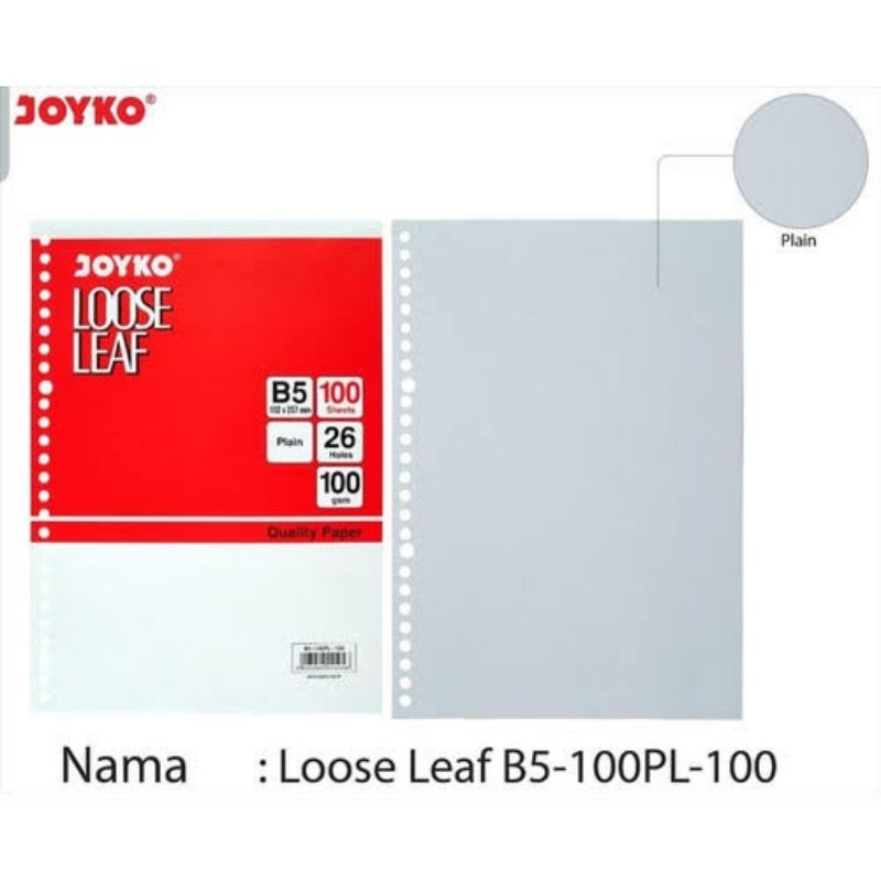 

[ 100 LEMBAR ] LOOSE LEAF JOYKO B5 ISI 100 POLOS / ISI BINDER B5 JOYKO PLAIN