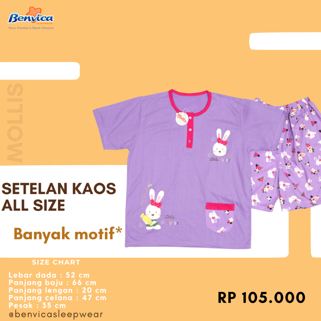 BAJU TIDUR CELANA PENDEK KAOS  ALL SIZE BANYAK MOTIF ADEM  MOLLIS AL - A