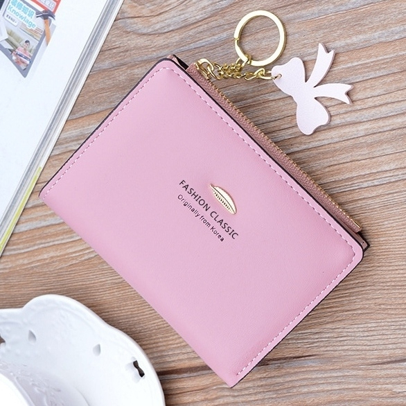 DOMPET LIPAT WANITA KOREA MINI SLOT KARTU RESLETING KOIN LUCU CEWEK MURAH IMPORT KECIL KULIT PINK KAUNA WA663P3 PREMIUM REMAJA KEKINIAN BRANDED BATAM SIMPLE