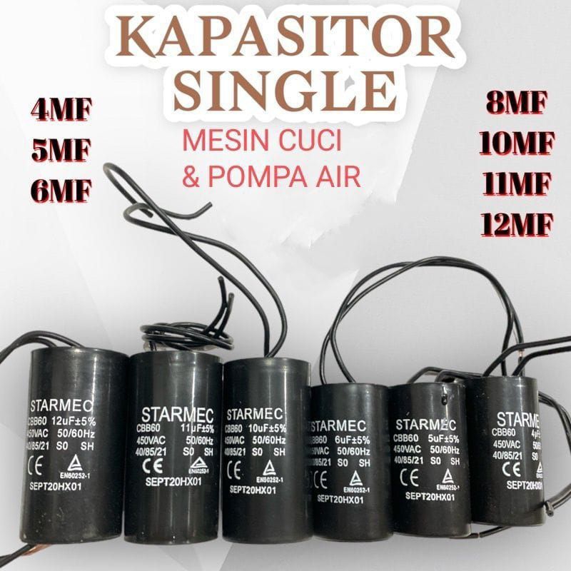 Kapasitor  4UF  6UF  8UF  10UF  11UF 12UF  Mikro , Capasitor , MESIN CUCI  /  POMPA AIR  2 Kabel SINGLE