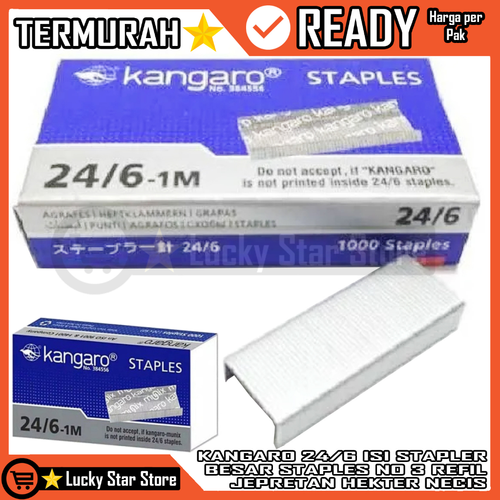 

Kangaro Isi Staples No. 3 24/6 Isian Steples Per Pak 20 Kotak Stapler Besar Jepretan Hekter Necis Stepler Alat Jetrekan Kangoro Kangguru Tangan Kanguru Strapler Hecter Kertas Plastik Jekrekan Ceklekan Pengokot Kokot Setepler HUM Seteples Jepit Penjepit