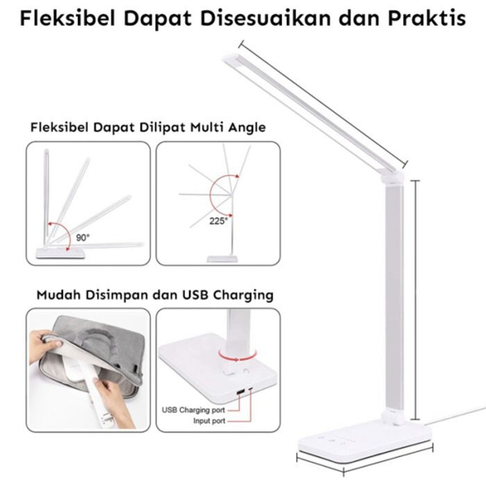VDR V-3017 DL Lampu Meja Belajar LED 3 Warna Rechargeable 3600 mAH