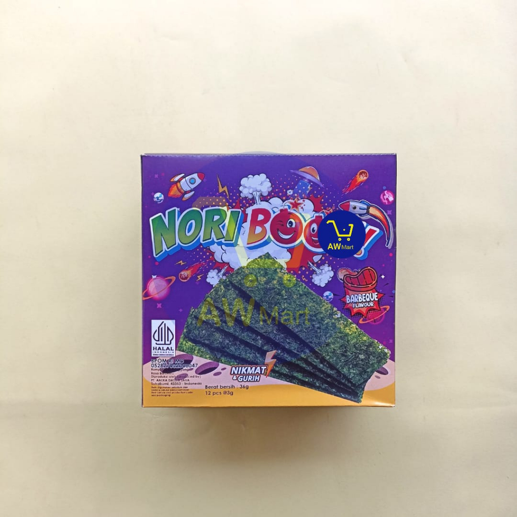 NORI BOOM BOX 36 GRAM (ISI 12 PCS)  BARBEQUE DAN ORIGINAL - RUMPUT LAUT BOOM NORI