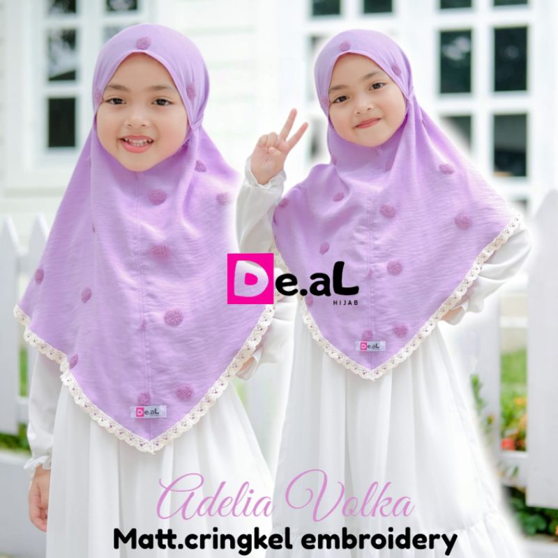 Hijab Bergo Anak 'Adelia Polka' Ori Deal | Jilbab Crinkle Motif Polkadot Non Pad Renda