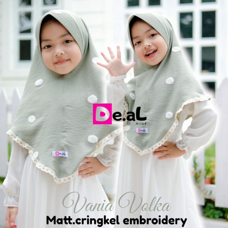 Hijab Anak Vania Polka Crinkle Bordir Motif ORI Deal | Jilbab Bergo Polkadot Renda 3-6 thn