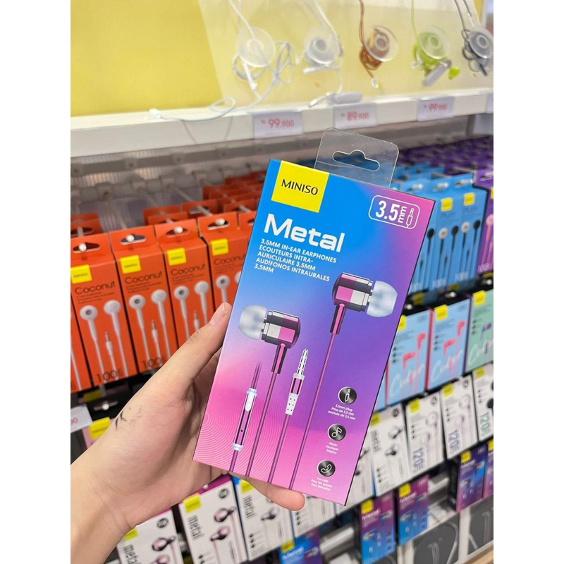 MINISO EARPHONES COLORED METAL 3,5mm IN EAR HEADSET HEADPHONES EARPHONE LILAC BLUE ROSE RED
