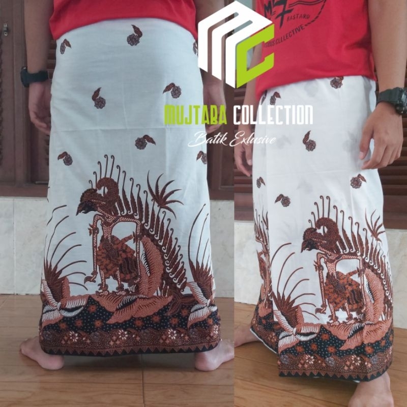 sarung batik wayang putih dewasa katun sanforez  muslim