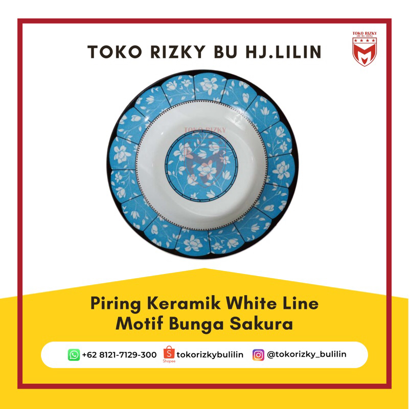 Piring Keramik White Line / Piring Makan / Piring Keramik / Piring Makan Motif Bunga Sakura  / Pirin