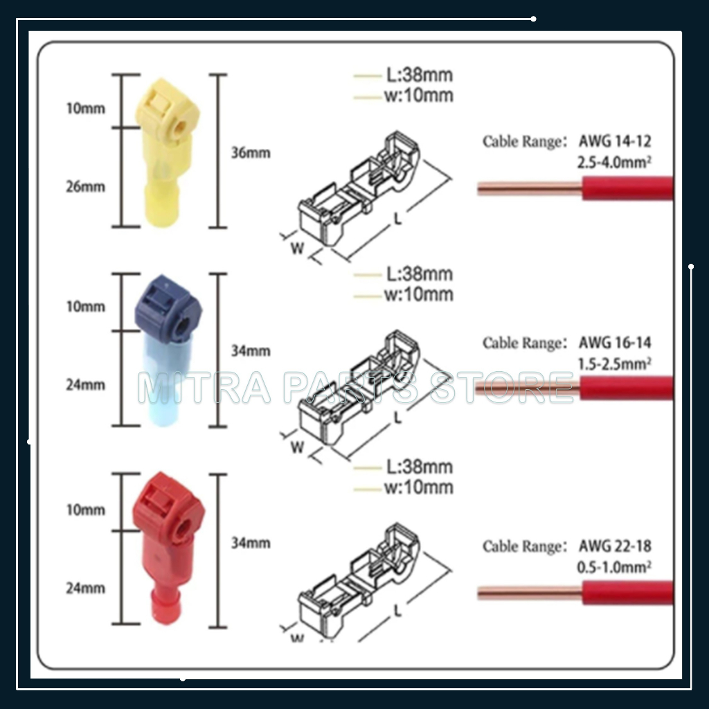 Konektor Kabel Jumper T Merah Biru Kuning Scotch Lock Wire Connector Split Kabel T untuk Penyambung Kabel