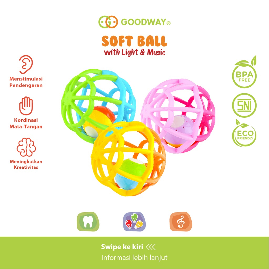 Goodway Soft Ball With Light &amp; Music / Teether Rattle Bayi / Mainan Gigitan Bayi Bola / Mainan Bayi