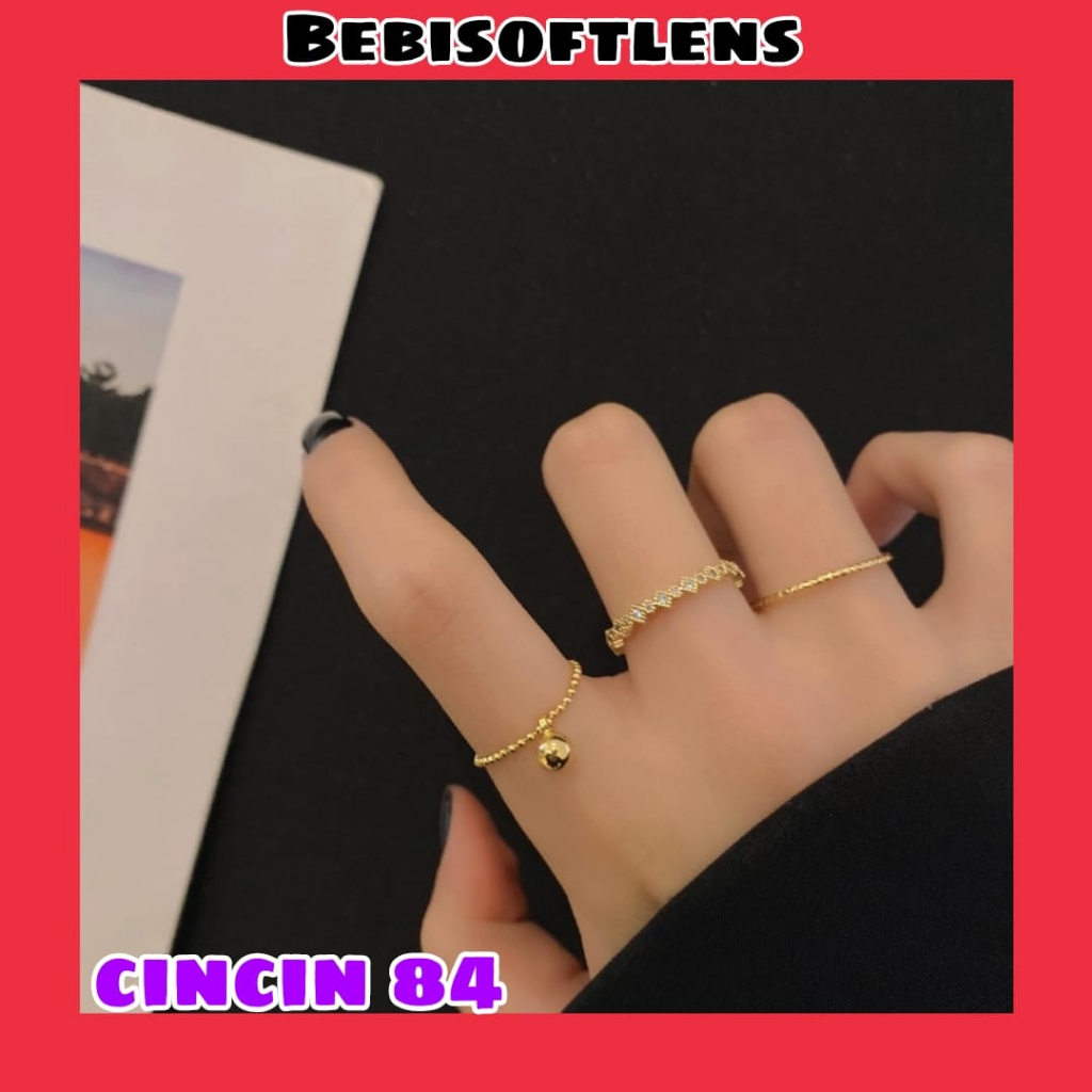 Cincin 84 ( 1 Set isi 3 Pcs) ,  Fashion wanita Cincin Unik Lucu Keren Elegant Minimalis / BB