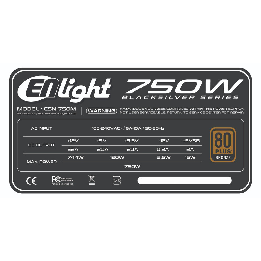 PSU ENLIGHT 750W BLACK SILVER 80+ BRONZE MODULAR | En-750 Master L1