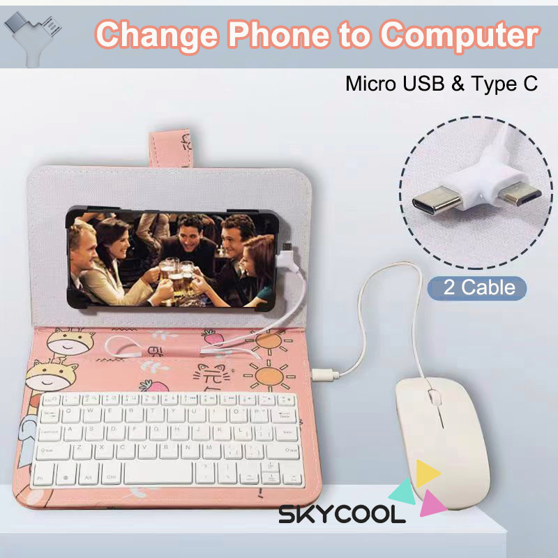 Keyboard Telepon Mini untuk Ponsel Android OTG 4-8 '' Universal dengan Penyangga Penutup yang Dapat Disesuaikan