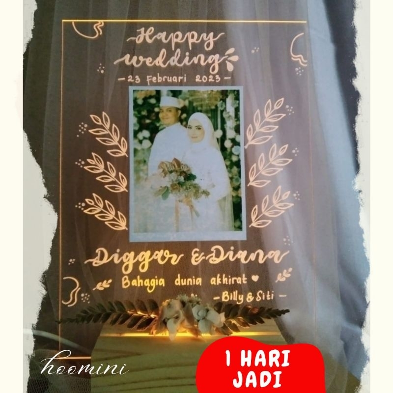 [ AKRILIK FOTO HOOMINI.ID ] akrilik custom led foto gift box lampu tidur lettering hadiah wedding wi