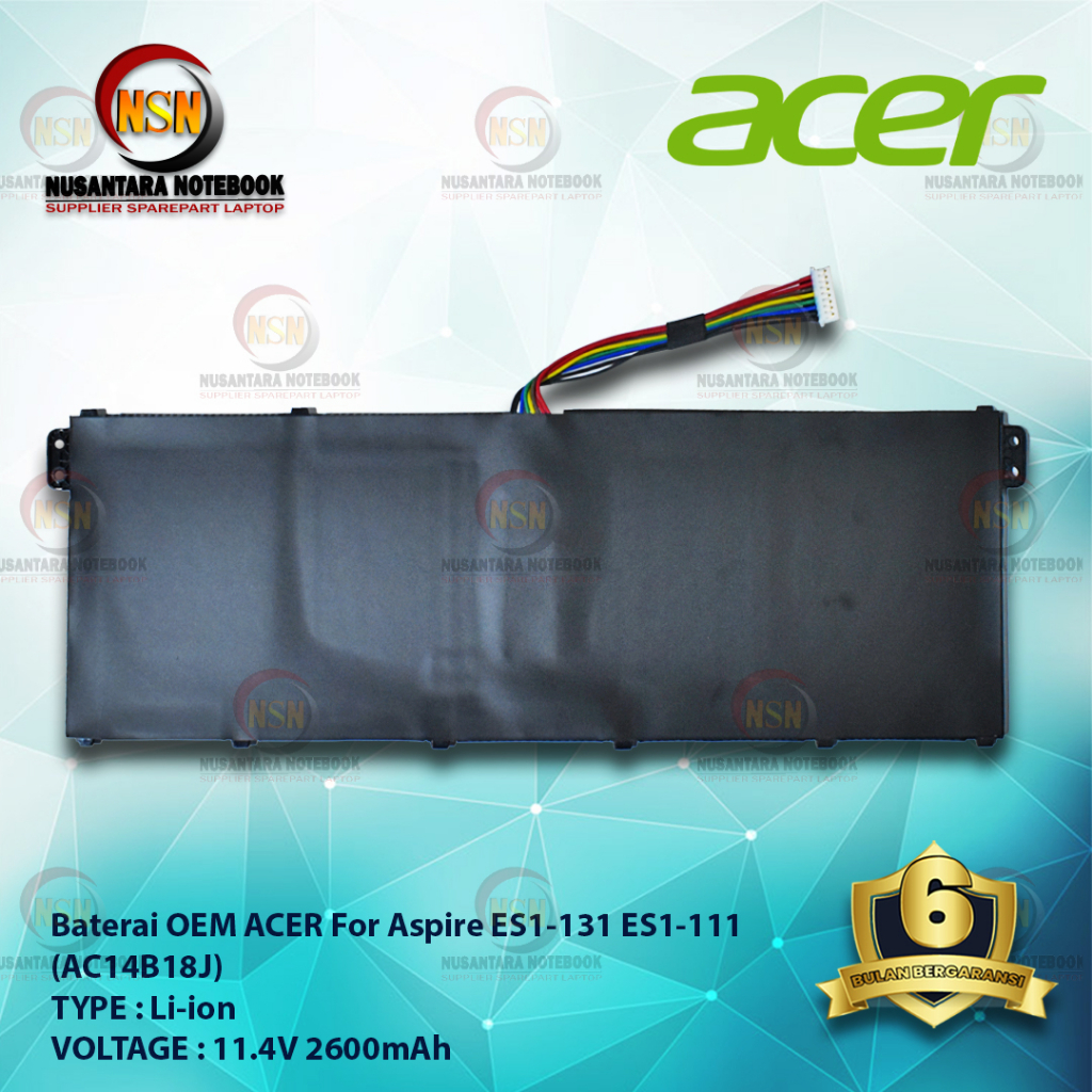 Baterai OEM Laptop Acer Aspire E3 E3-111 E3-371 V3-111 ES1-111 ES1-511 11.4V 2600mAh AC14B18J