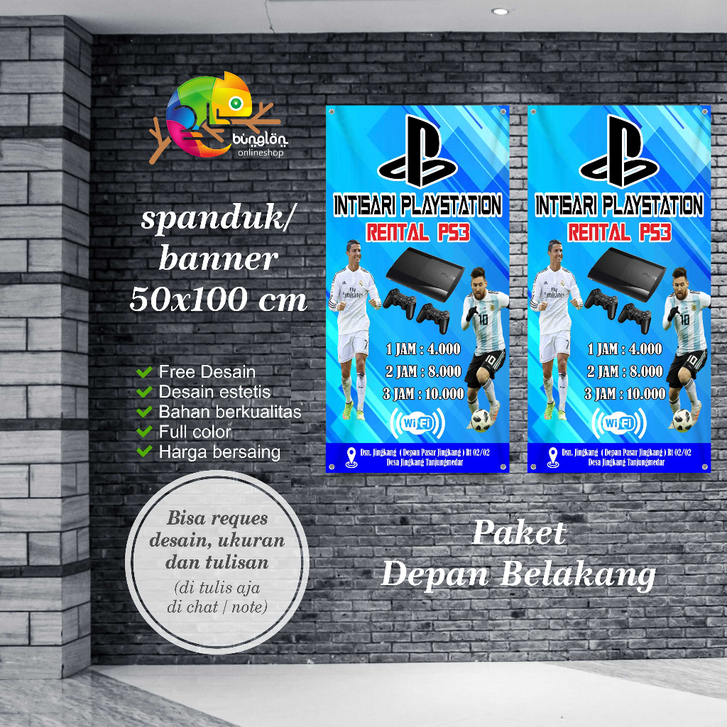 Spanduk, Banner Bulak Balik 50x100 Cm Spanduk Rental PS, Spanduk Warnet