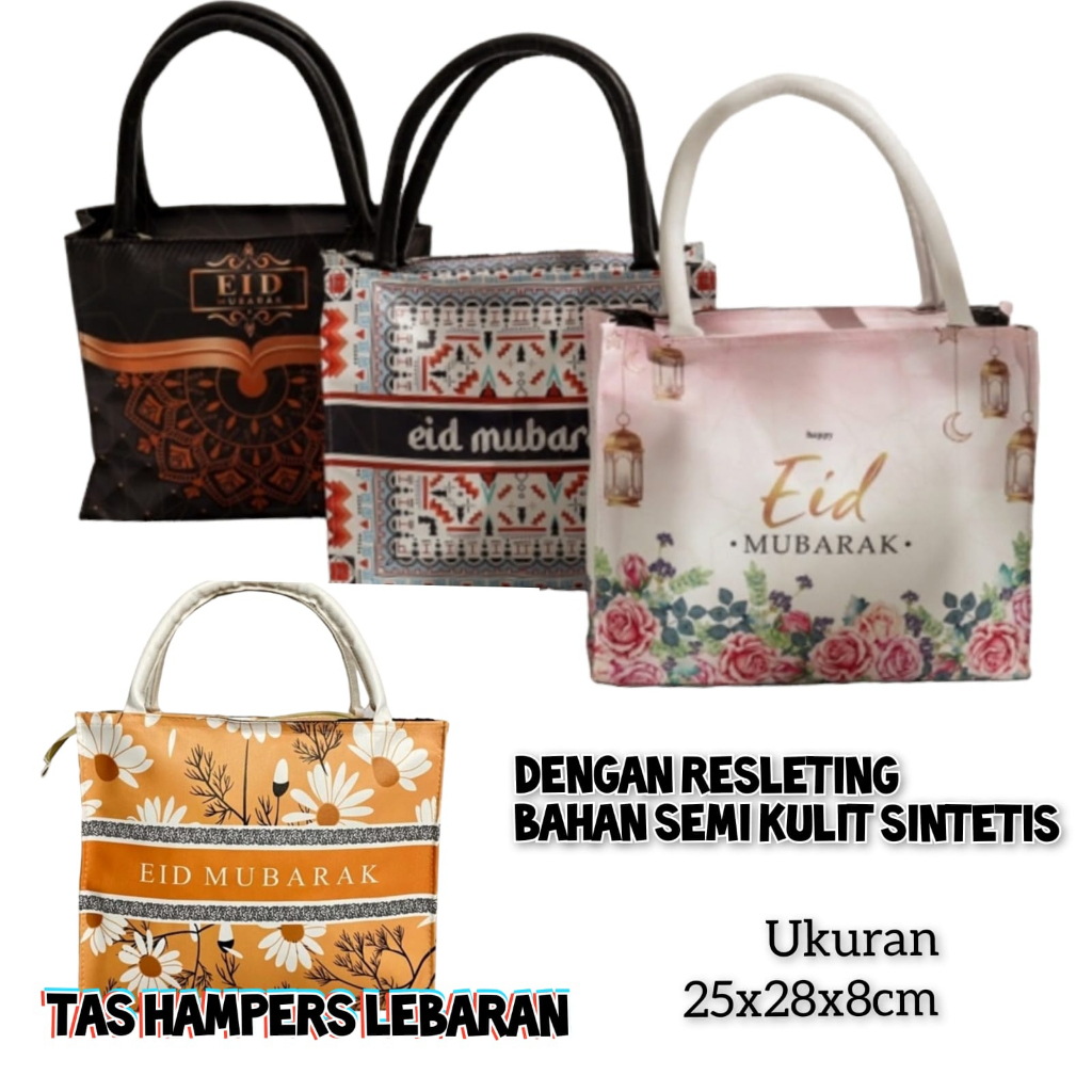 Tas Hampers Lebaran Dengan Resleting Bahan Kulit Printing Tas Hantaran Idul Fitri Goody Bag SpunBund
