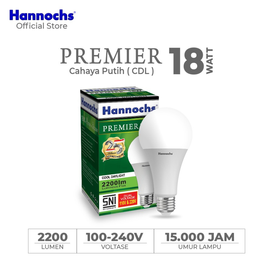 Lampu Bohlam Led 18 Watt Hannochs Premier Cahaya Putih