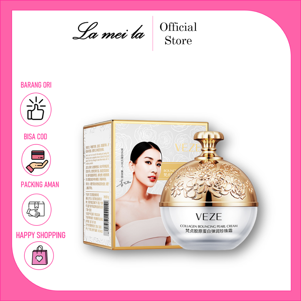 [BPOM] - Veze Collagen Bouncy Pearl Cream Whitening Moisturizing Anti-Aging Pearl Krim Wajah